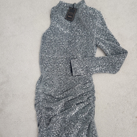 NWT REVOLVE silver one sleeve midi dress - Picture 7 of 7